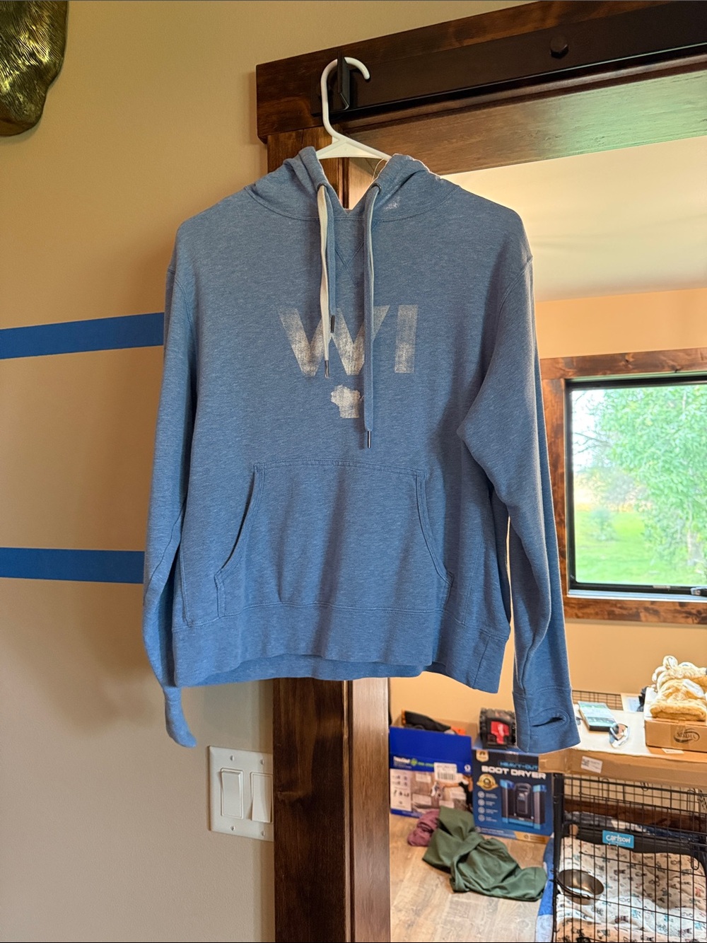 Blue Hooded Pullover Sweatshirt with Subtle Logo